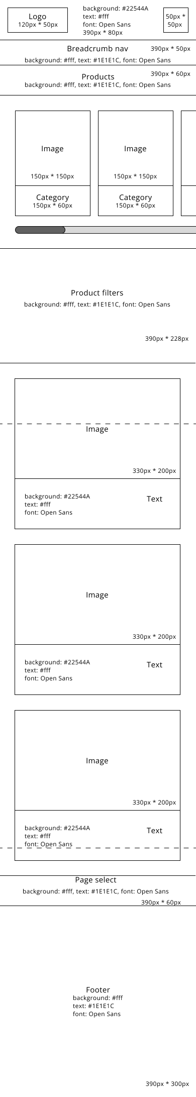 Wireframe of the MarketPlace 'Products' page.